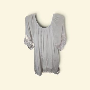 Robert Louis White Lace Trim Peasant Blouse Off Shoulder Top Medium LB9395 NWT